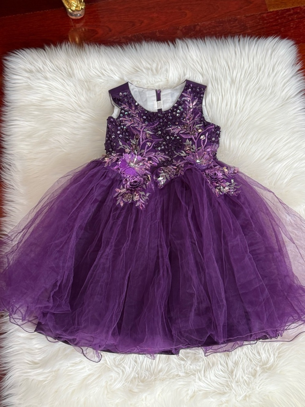 Purple Embroidered Tulle Party Dress